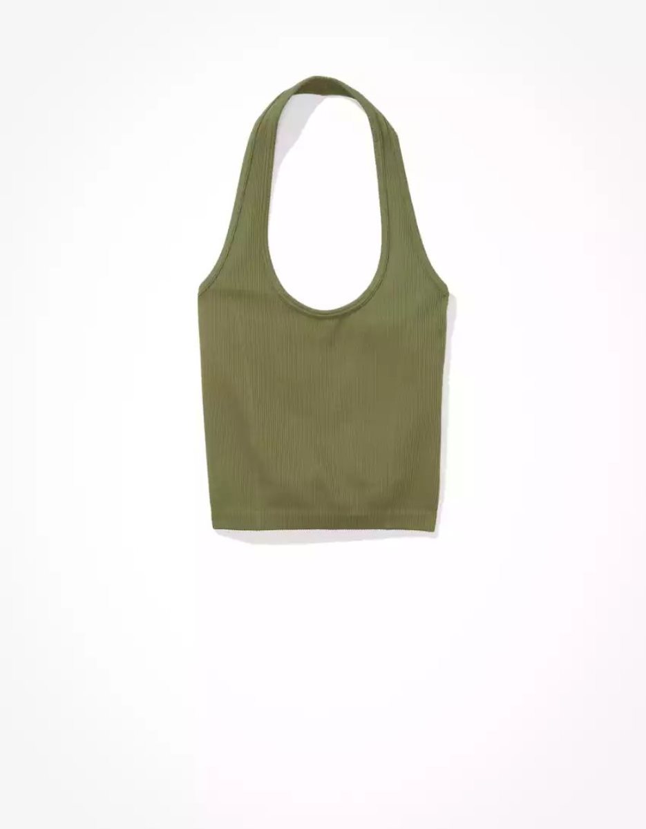 Debardeur American Eagle AE Super Seamless Halter Vert Olive Femme | GFN-81867086